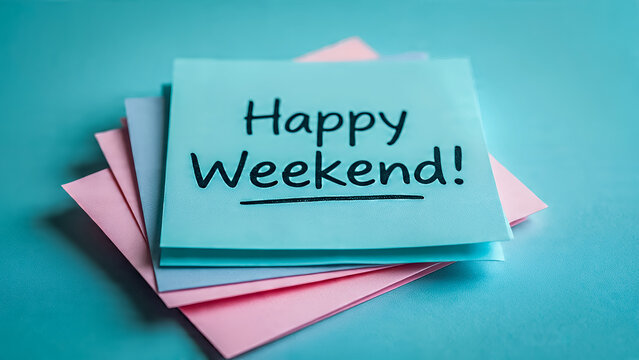 Note on sticky note, with the greeting "Happy Weekend!"