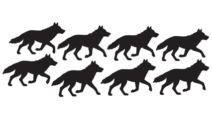 Obraz premium Black silhouette wolves running in a pack formation