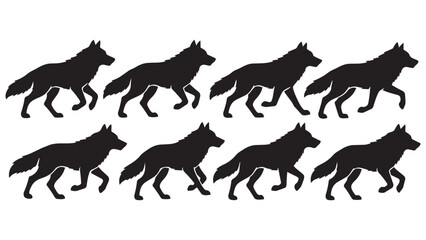 Obraz premium Black silhouette wolves running in a pack formation