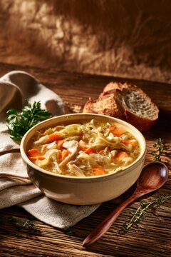 Warm and comforting family-style restaurant soup served with fresh bread