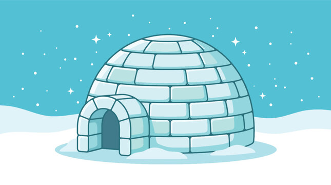 Cartoon Illustration of an Igloo in a Snowy Winter Landscape.