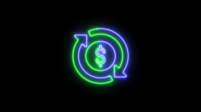Neon running sneaker shoe icon with glowing purple and green lights on a black background