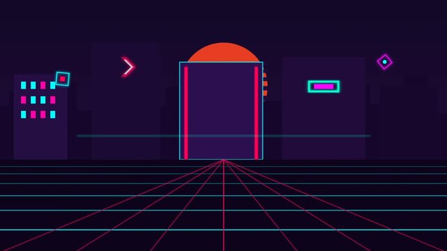 Neon Retro Futuristic Gateway At Night.