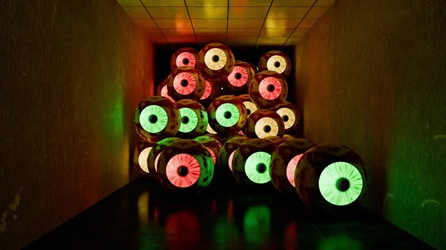 Mystical Halloween Scary Eyes Fill the Eerie Horror Corridor