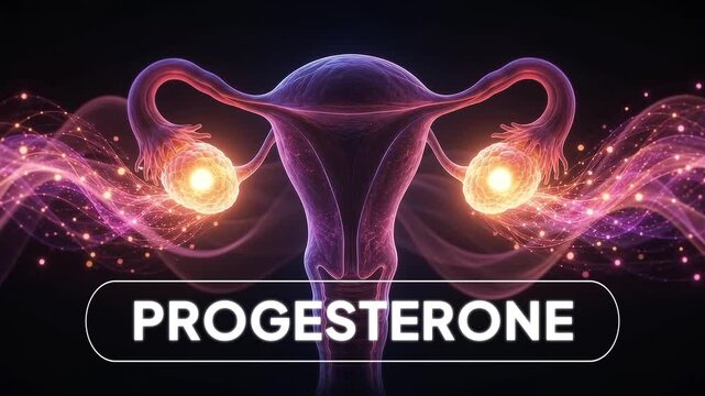 Progesterone Hormone Female Reproductive System Animation with Uterus and Ovaries. Women's Health, Fertility and Endocrine Concept