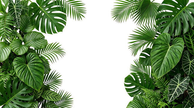 Tropical jungle leaves frame isolated on transparent background