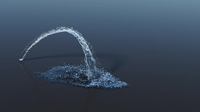 Isolated Arch Fountain with high curved jet and variable flow on a reflective floor