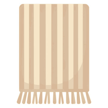 Beige striped towel with fringe flat vector icon, clean cotton textile for bathroom.
