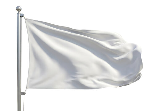 Blank white flag waving on a flagpole isolated on transparent background