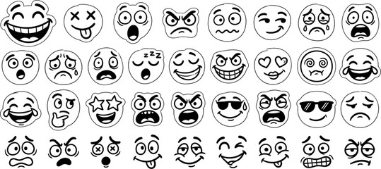 Obraz premium Hand Drawn Cartoon Emoji Faces with Various Expressions