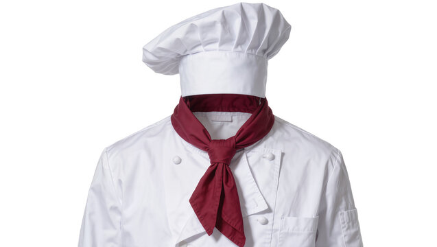 White chef uniform with red neckerchief, isolated on transparent background