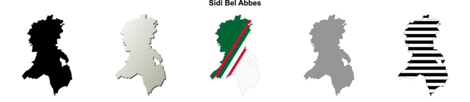 Sidi Bel Abbes, Algeria blank outline map set