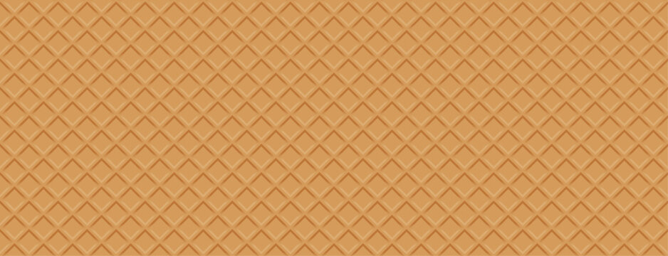 Wafer waffle cone seamless bg. Ice cream cone texture background. Rectangular crispy bg.