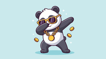 Cool cartoon panda dabbing with gold sunglasses and a gold chain necklace. © Caroline Studio