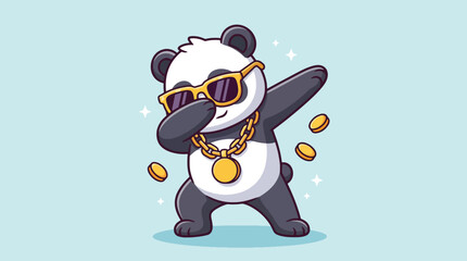 Cool cartoon panda dabbing with sunglasses gold chain and coins. © Caroline Studio