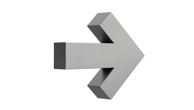 Three-dimensional gray arrow pointing right, isolated on transparent background