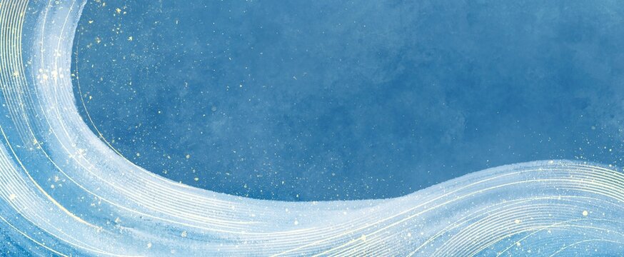 ホワイトゴールドの波 手描き背景イラスト 和風の海