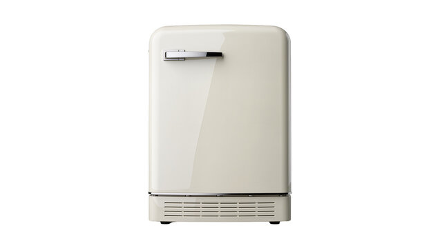 Retro cream mini refrigerator with chrome handle, isolated on transparent background