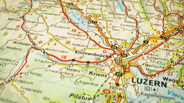 road network leading to luzern, switzerland, gliding view