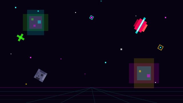 Space Neon Arcade Flight Video Frame Montage.