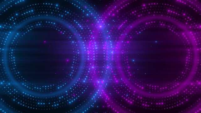 Futuristic Blue and Magenta Neon Particle Circles on Dark Digital Background