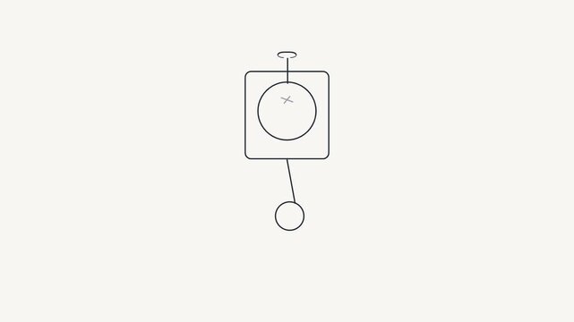 Three pendulum clocks oscillating in a simple line graphic animation