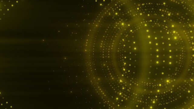 Abstract Golden Particle Sphere with Glowing Digital Dots on Dark Background