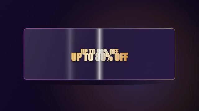 Golden up to 80 percent off text on a dark glassmorphism banner