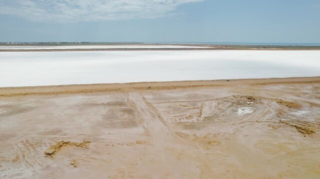 Aerial View of Vast Salt Evaporation Ponds at Port Hedland Ready for Harvest in Western Australia