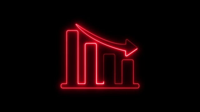 Neon red declining bar chart animation for financial loss and market downturn concepts glowing