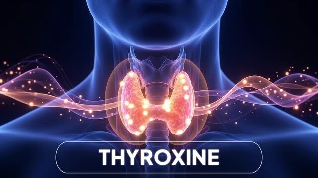 Thyroxine Hormone Thyroid Gland Animation in Human Neck. Endocrine System, Hormonal Health and Medical Anatomy Concept