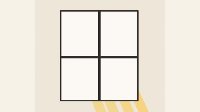 Three identical square window frames with light shadows on a wall