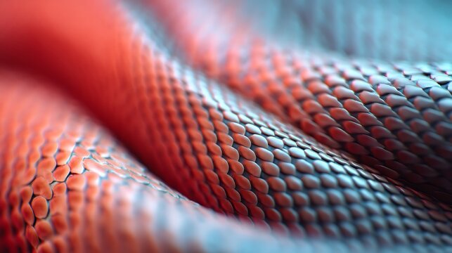 Close-up image of a textured red snake skin showing detailed overlapping scales with natural patterns and lighting.