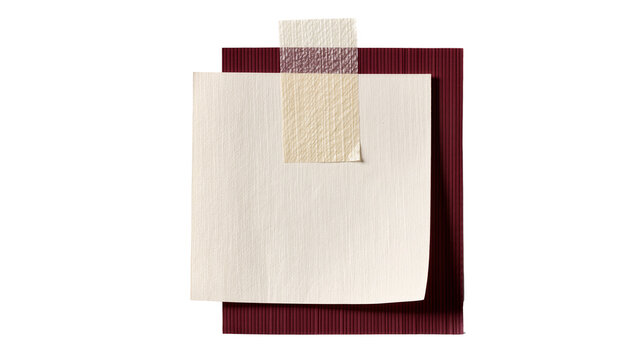 Textured paper notes layered with tape, isolated on transparent background