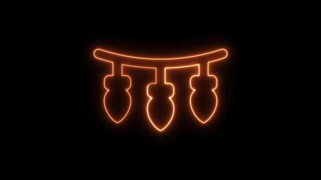 Glowing orange neon christmas light bulb string icon on a dark background