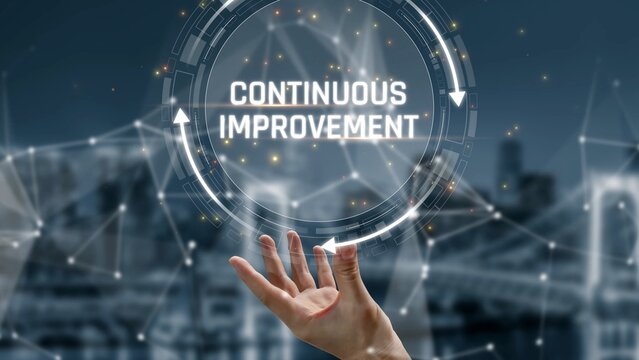 Hand Reaching Towards Digital Interface Representing Concept of Continuous Improvement in Modern Business Environment Sigmoid