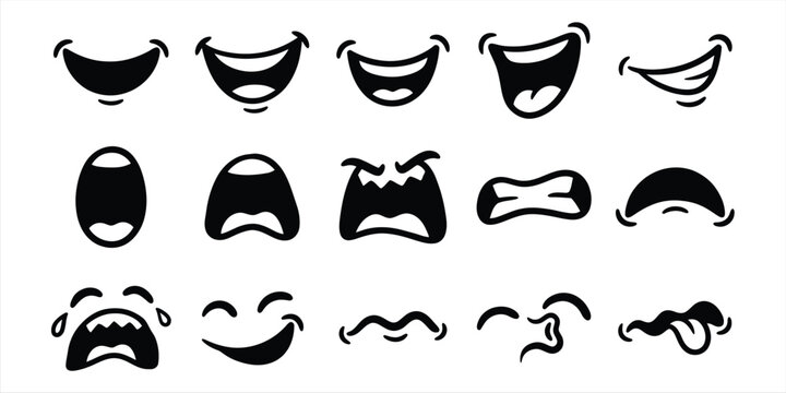 Collection of various expressive cartoon mouth shapes.