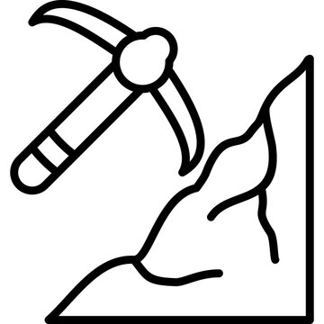 Mining pickaxe mountain extraction thin line icon vector illustration