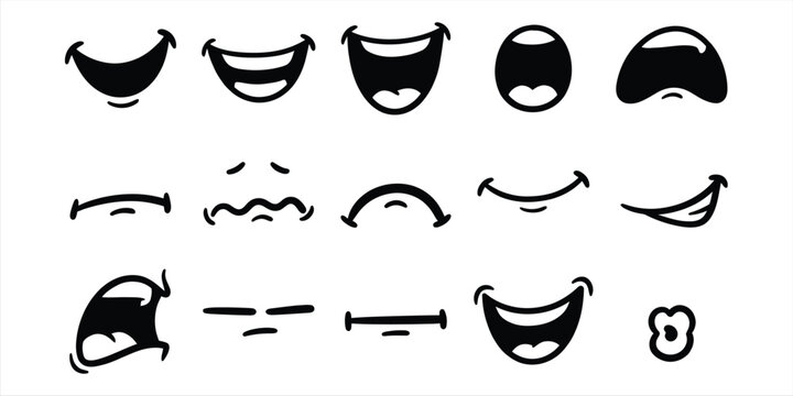 Collection of various black and white mouth expressions.