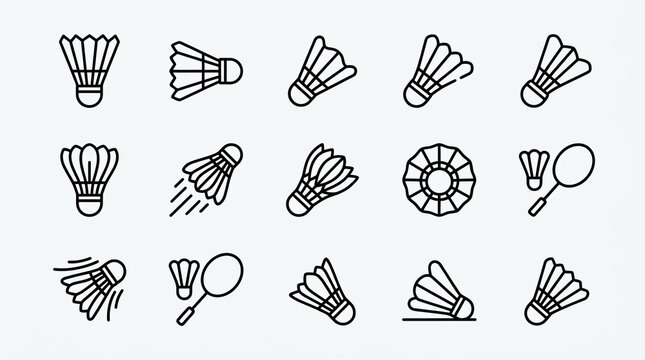 Minimalist Vector Set of Badminton Equipment and Rackets.