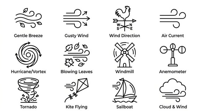 Illustrations of Weather Phenomena and Wind Effects.