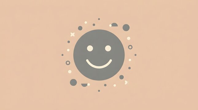 Minimalist smiley face on beige background with decorative elements