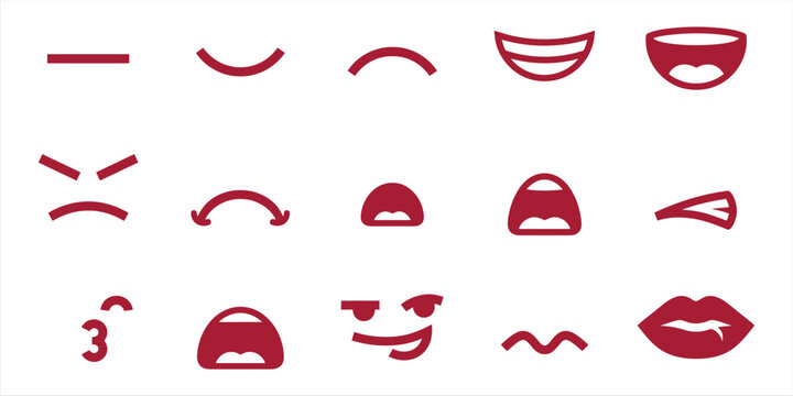 Collection of expressive red mouth and lip icons.