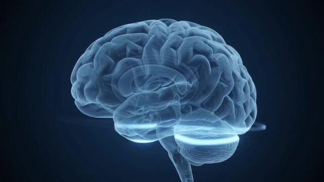 3D Transparent Blue Human Brain Anatomy Medical Science Neurology Mind Consciousness Cognition Healthcare