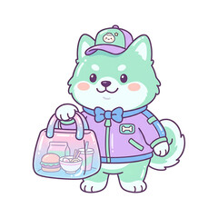 Fototapeta premium Cute Cat Food Courier Mascot Delivery Illustration