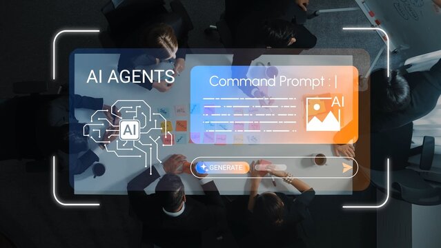 AI Agents with Command Prompt Interface and Team Collaboration in Modern Office Setting for Technology and Innovation Focus Gluon.