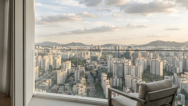 고층 빌딩과 아파트가 보이는 흐린 날의 도심 스카이라인
City skyline on a cloudy day with high-rise buildings and apartments