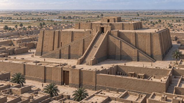 Great Ziggurat of Ur Archaeological Reconstruction, Sumerian City in Ancient Mesopotamia circa 2100 BCE