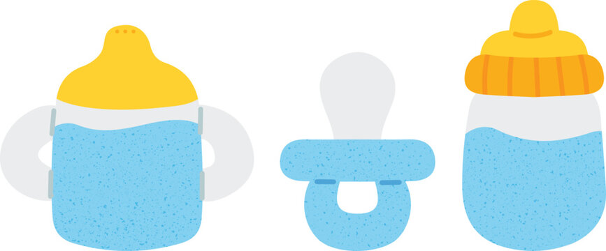 Baby pacifier and bottle vector icon illustration