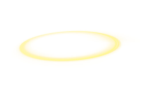 Glowing orange light ring with soft neon halo and inner cutout, bright rim highlights, animated light effect isolated on transparent background.